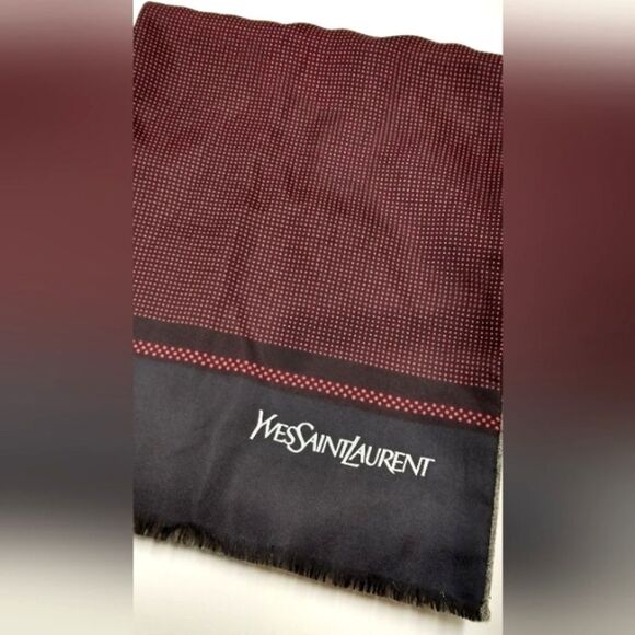 YSL Yves Saint Laurent Paris France Vintage Long Fringe Silk Wool Formal Scarf - Picture 1 of 13